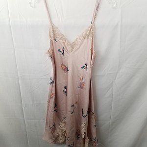 Natori Camisole Babydoll Top Pink Vintage Print V-neck Satin Lace Soft S